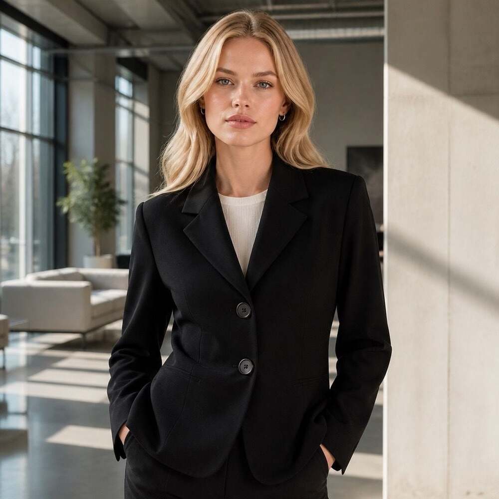 Apostrophe Essentials Women's Black Two-Button Tailored Blazer